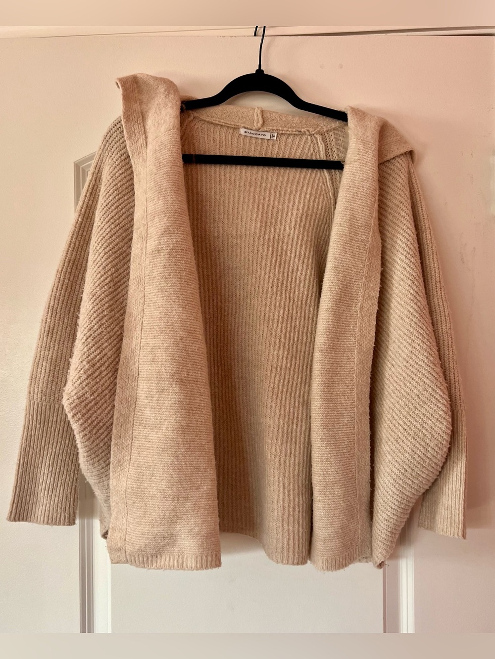 Staccato Cream Hooded Ribbed Open Cardigan